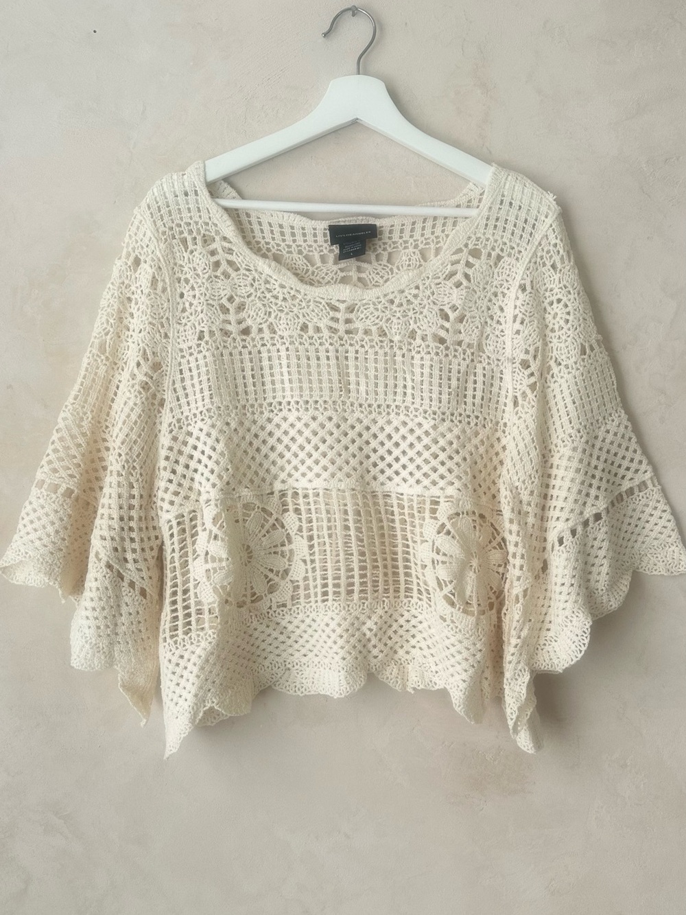 Crochet Cotton Sweater Boho Cottagecore Lightweight Knit Large